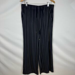 Lauren Ralph Lauren Navy Pinstripe Wide Leg Pants Drawstring Waist Size Large
